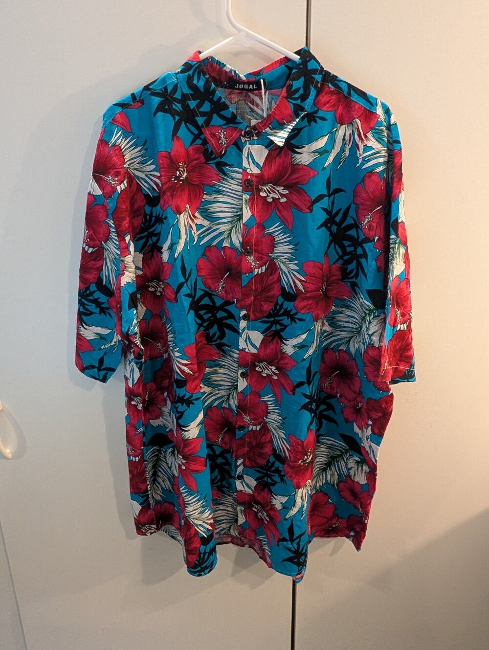 Jogal Mens XXXL Turquoise Floral Button-Down Hawaiian Shirt NWT